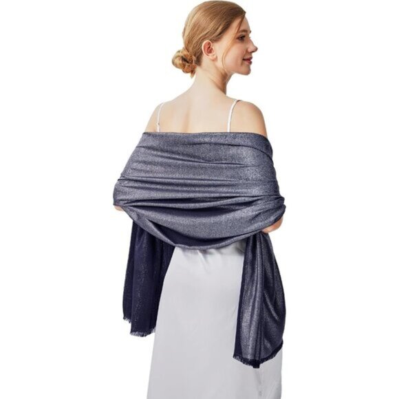 Pashmina Shawl Wraps Scarf Formal - Navy & Silver - Picture 7 of 7